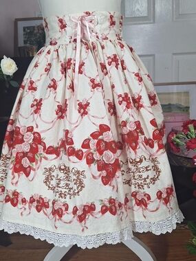 🍓 Baby, the Stars Shine Bright Strawberry Rose Ribbon Skirt | Sweet Lolita ✨